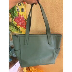 Fossil MIMI Shopper Tote Green Pebbled Leather Shoulder Bag Side Pockets Travel